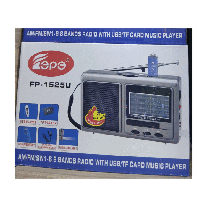 Fepe FP-1525U Portable 8-Band Radio with USB, TF Card Music Player, AUX Input & LED Light