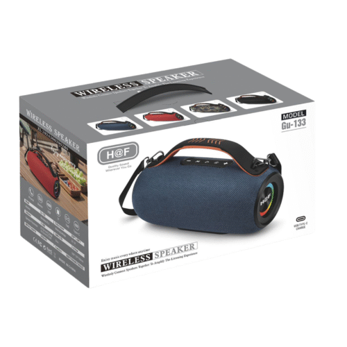 H@F GU-133 Waterproof Portable Bluetooth Speaker with Super Bass, RGB Light, and Multi-Mode Playback (Bluetooth 5.2, TF, AUX, U-Disk)