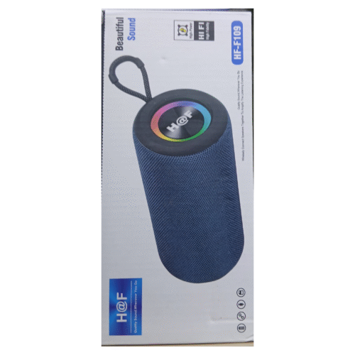 H@F HF-F109 Mini RGB Bluetooth Speaker with USB, TF, FM, AUX, TWS, and Mic Support – 1200mAh Battery
