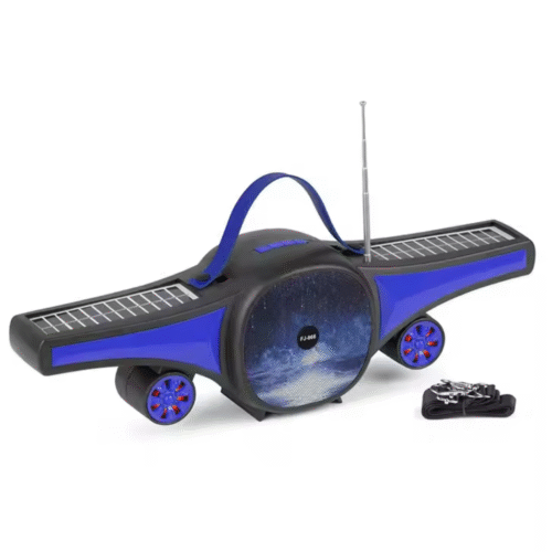 Kisonli SC-21 Solar-Powered Bluetooth Speaker – Portable Power Bank, FM Radio, LED Lights, TFUSBAUX, Hands-Free Calling, Outdoor Airplane-Design Speaker