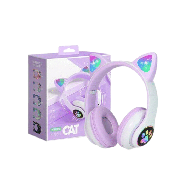 Wireless Cat Ear Bluetooth Headphones with LED Lights, Foldable Design, Built-in Mic, Aux Support & Long Battery Life for Kids and Teens