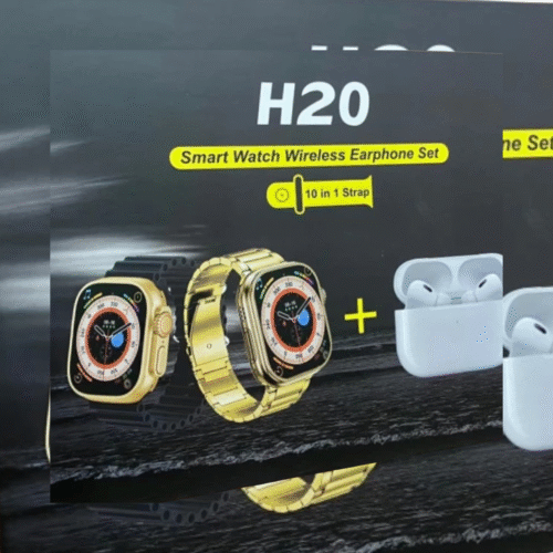 H20 Series 8 Smart Watch & Wireless Earphones Combo with Heart Rate Monitor, Sleep Tracker, Music Control & 7 Interchangeable Straps – Bluetooth Fitness Smartwatch for Android & iOS