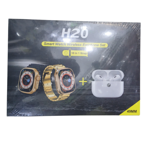 H20 Series 8 Smart Watch & Wireless Earphones Combo with Heart Rate Monitor, Sleep Tracker, Music Control & 7 Interchangeable Straps – Bluetooth Fitness Smartwatch for Android & iOS