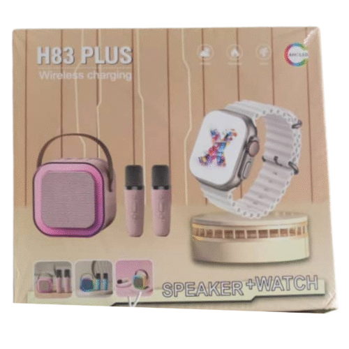 H83 PLUS 4-in-1 Combo – Smartwatch with 4 Straps, Wireless Karaoke Bluetooth Speaker & 2 Karaoke Microphones (Wireless Charging)