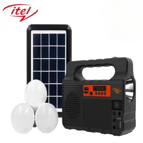 Itel H51 Solar Lighting and Entertainment System – 3 LED Bulbs, FM Radio, MP3, Bluetooth, 3600mAh Battery, USB & SD Card Support