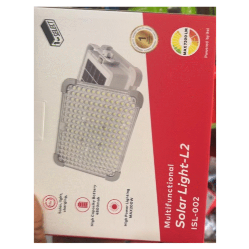 Itel Multifunctional Solar Light L-2 (ISL-002) – 4800mAh Battery, MAX 200W LED Brightness, Solar + USB Charging, Emergency Light.