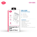 itel ChargerLite I 12W Type-C Fast Charger – 2.4A Output with Type-C to Type-C Cable, Low-Temperature Charging Technology
