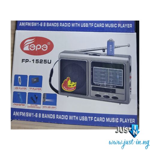 Fepe FP-1525U Portable 8-Band Radio with USB, TF Card Music Player, AUX Input & LED Light