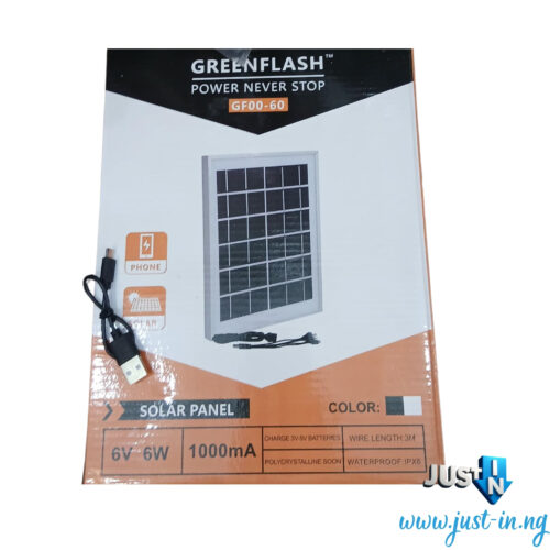 Greenflash GF00-60 6V 6W Waterproof Solar Panel with 3M Cable for Charging Phones, Fans & Small Devices