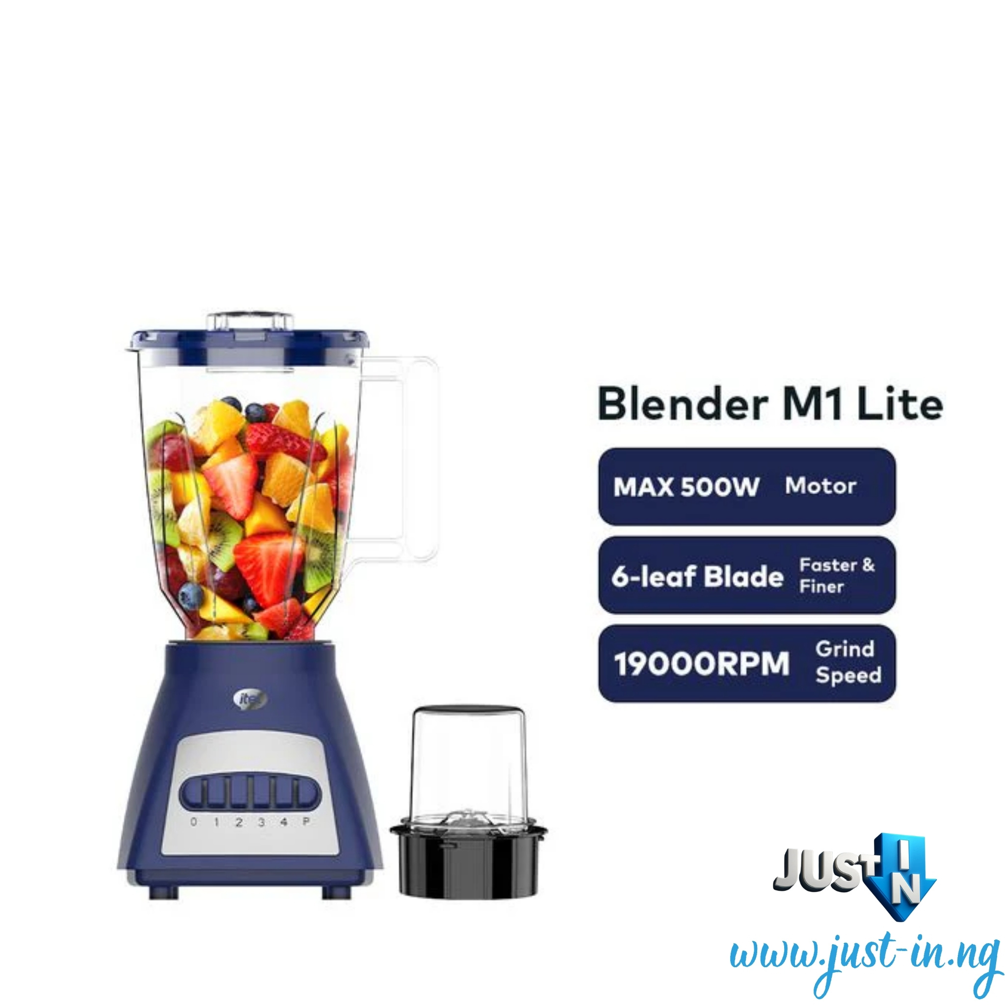 Itel M1-Lite Multi-Function Blender IESA-001A – 1.5L Capacity, 350W Pure Copper Motor, 4 Speeds, 20000 RPM, Swirling Steel Blade, Overload Protection