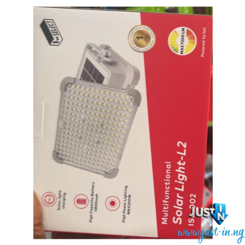 Itel Multifunctional Solar Light L-2 (ISL-002) – 4800mAh Battery, MAX 200W LED Brightness, Solar + USB Charging, Emergency Light, FM Radio, Bluetooth, SD Card Support