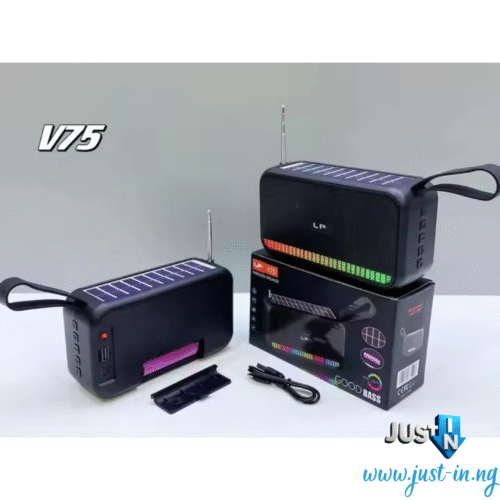 LP-V75 Wireless Bluetooth Speaker with Solar Charging, RGB Light, FM Radio, HiFi Stereo Sound & USB_TF Playback – Outdoor Portable Speaker