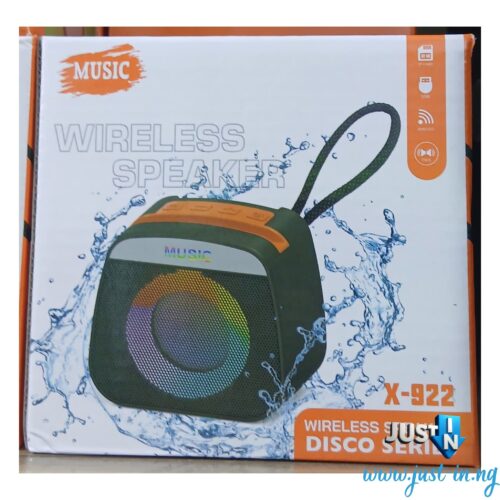 Music X-922 Disco Series Portable Bluetooth Speaker with LED Lights, FM Radio, and USBTF Playback – 1200mAh Battery