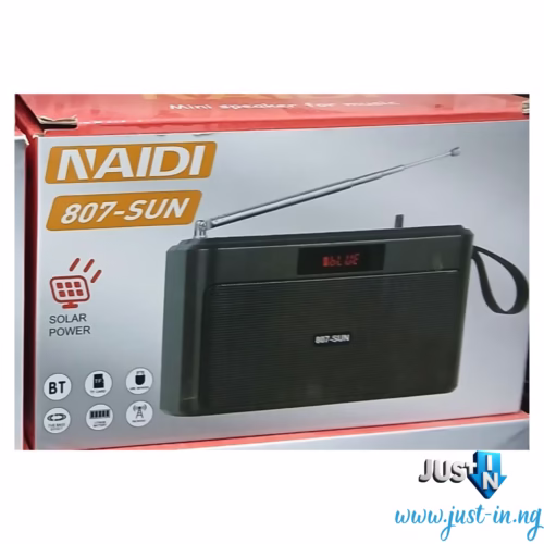 NAIDI 807-SUN Solar-Powered Portable Bluetooth Wireless Radio with Built-In Rechargeable Battery, Outdoor-Ready Design, and Likely AMFM Support – Ideal Emergency Radio for Off-Grid Audio, Wireless