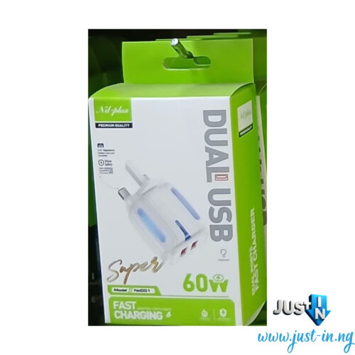 Nil-plus P001 60W Dual USB Super Fast Wall Charger – High-Speed Charging Adapter for Multiple Devices
