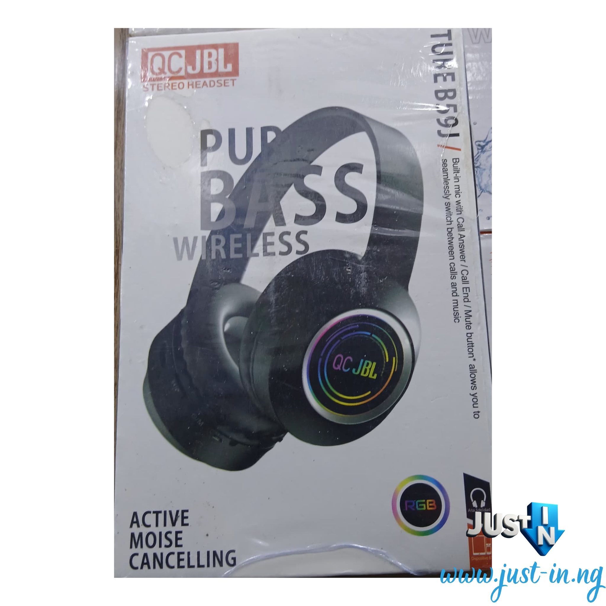 QCJBL TUNE B59J Stereo Wireless Headphones with RGB Lights, Pure Bass, and Active Noise Cancelling