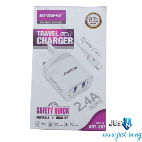 Recrsi ANT-207 Dual USB 2.4A Fast Wall Charger – Safety Quick Charging Adapter for Travel and Everyday Use